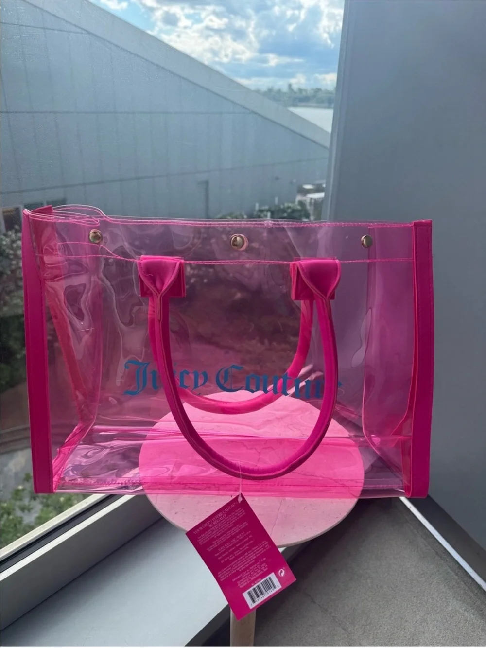 Juicy Couture Pink Clear Tote with Blue Logo & picture frame